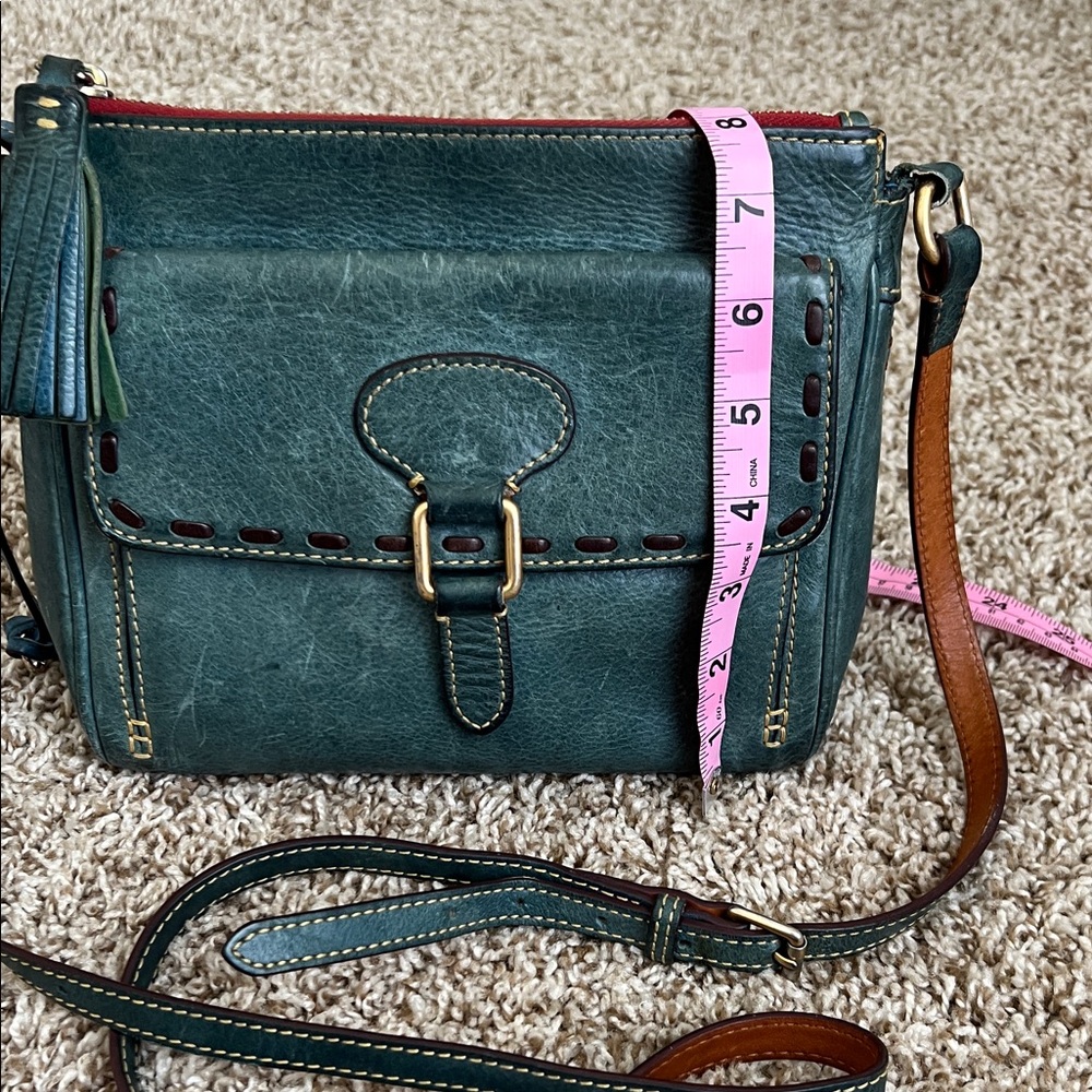Dooney and Bourke Florentine Leather Crossbody Bag in Teal with Contrast Strap - Picture 3 of 12